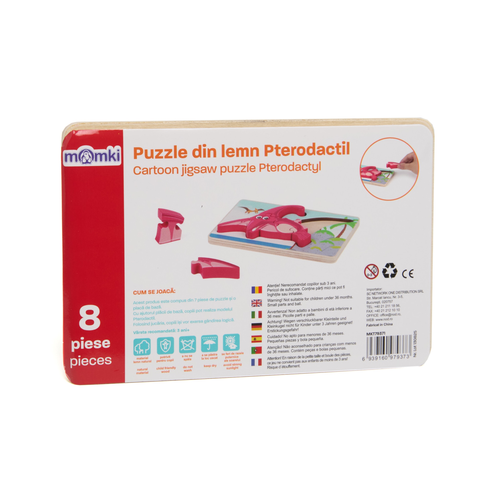 Puzzle din lemn Momki - Pterodactil, 8 piese