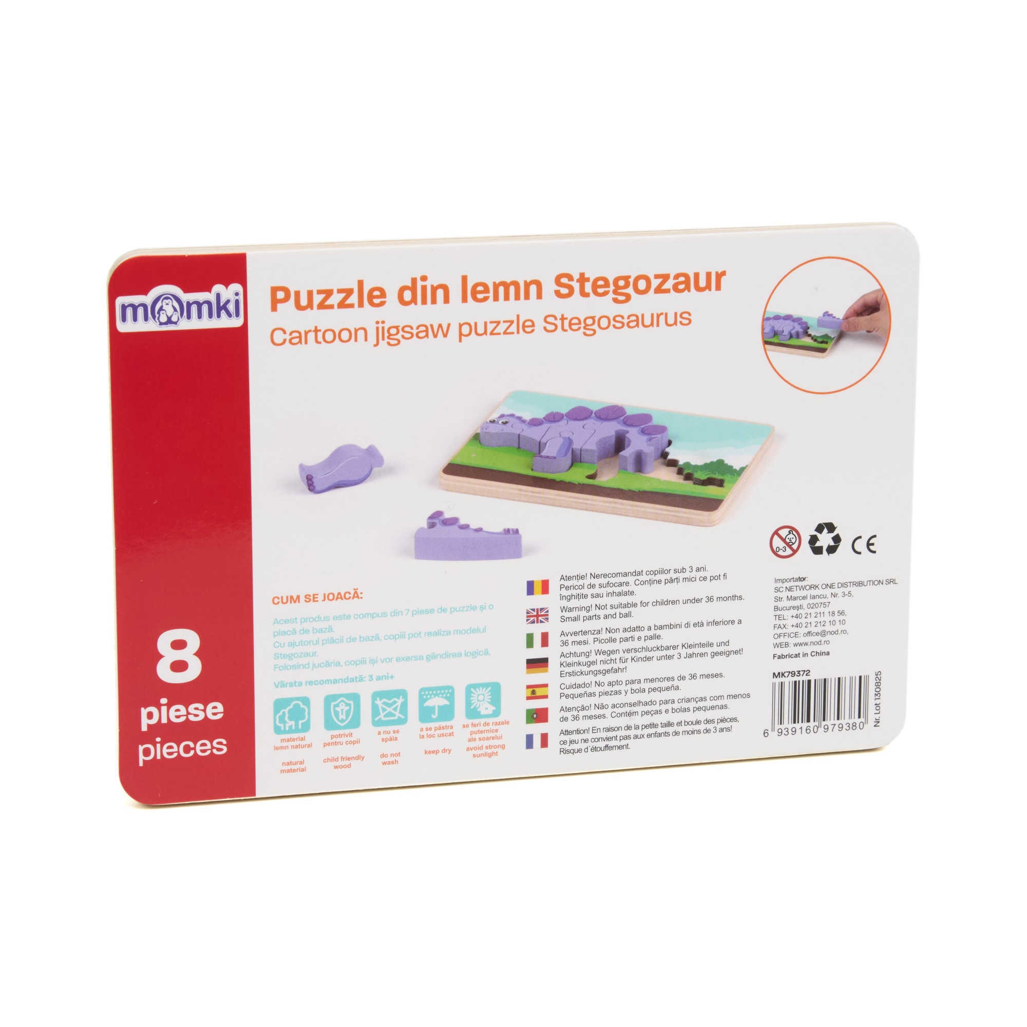 Puzzle din lemn Momki - Stegozaur, 8 piese