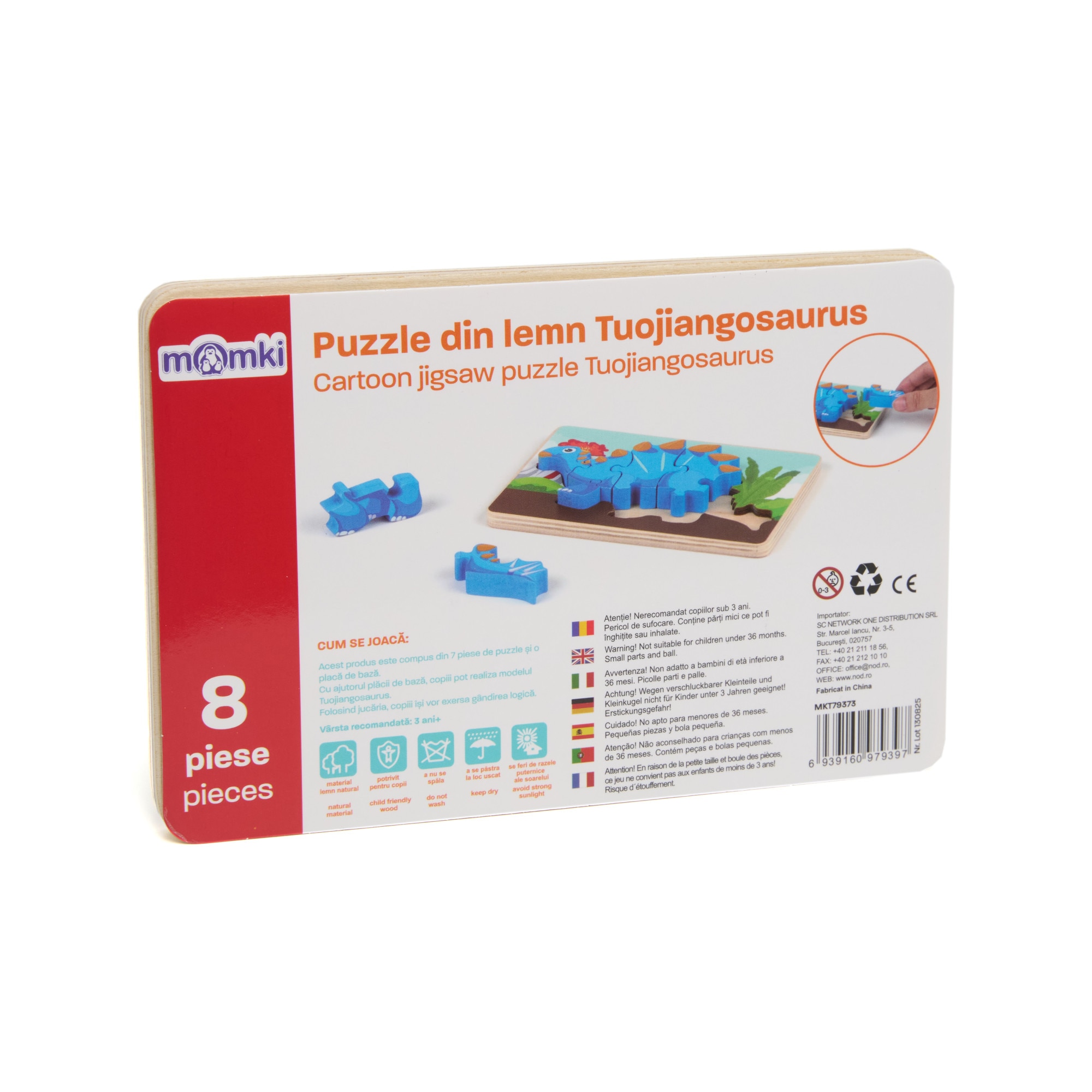 Puzzle din lemn Momki - Tuojiangosaurus, 8 piese