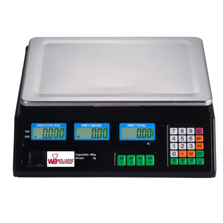 Cantar electronic 40 kg cu dublu afisaj, Wellberg