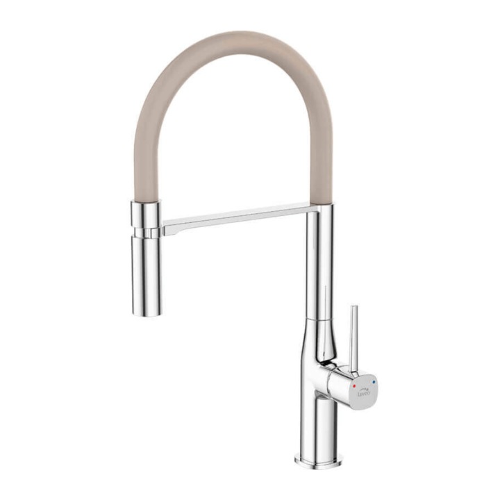 Laveo POLLA смесител за кухненска мивка с гъвкав чучур, бежово-хром