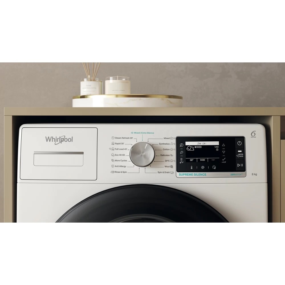 Masina de spalat rufe Whirlpool W7X 89 SILENCE EE, 8kg, 1400 rpm, Autodose, Steam Hygiene, Tehnologie al 6-lea Simt, Clasa A, Alb