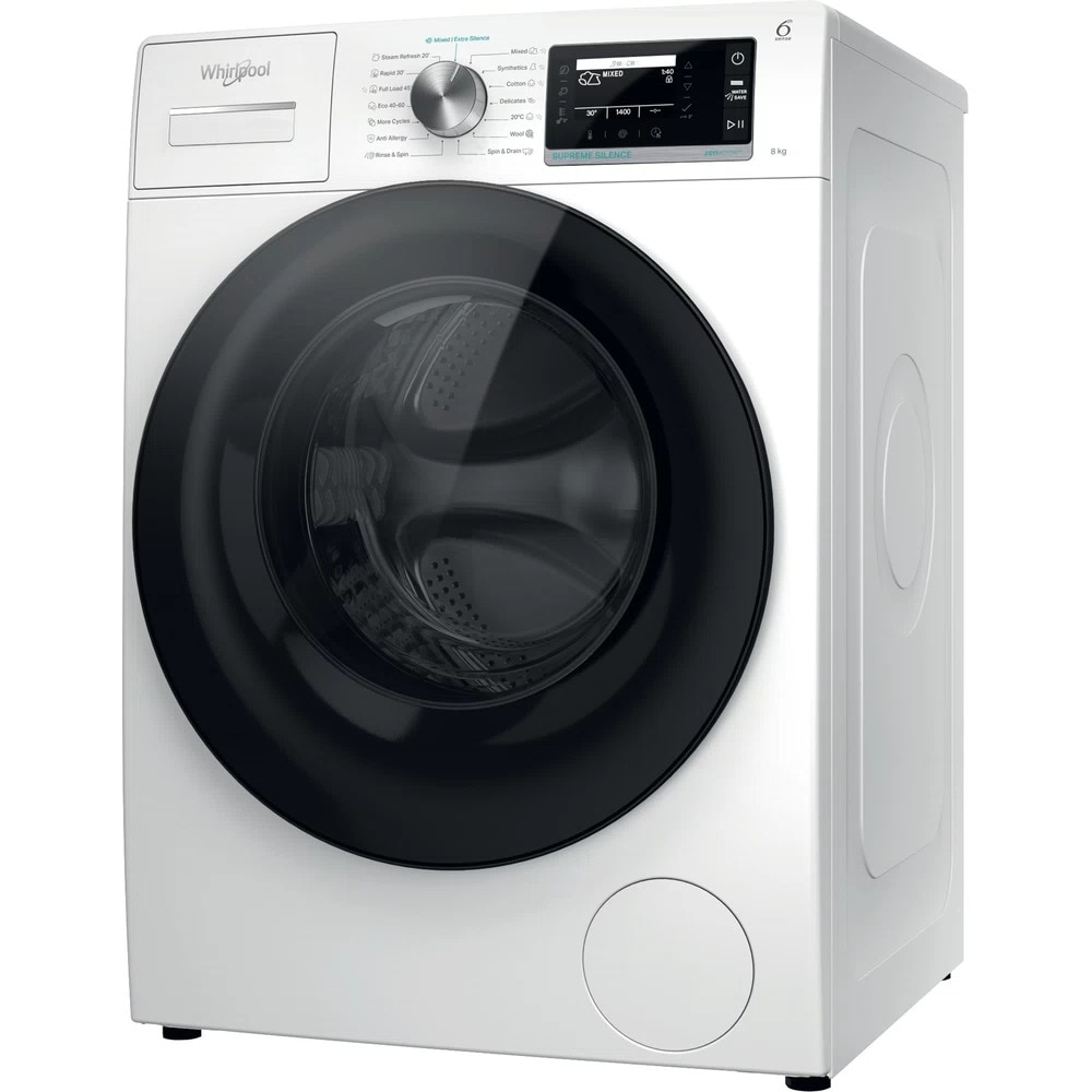 Masina de spalat rufe Whirlpool W7X 89 SILENCE EE, 8kg, 1400 rpm, Autodose, Steam Hygiene, Tehnologie al 6-lea Simt, Clasa A, Alb