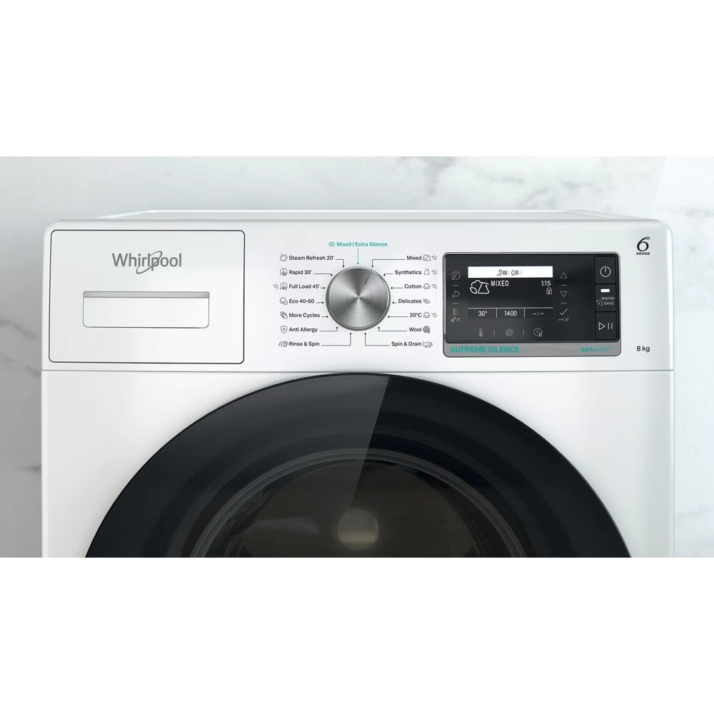 Masina de spalat rufe Whirlpool W7X 89 SILENCE EE, 8kg, 1400 rpm, Autodose, Steam Hygiene, Tehnologie al 6-lea Simt, Clasa A, Alb