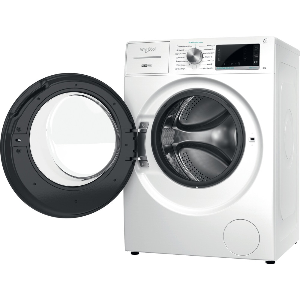 RESIGILAT: Masina de spalat rufe Whirlpool W8X 89AD SILENCE EE, 8 kg, 1400 rpm, FreshCare+, Autodose, Steam Hygiene, Tehnologie al 6-lea Simt, Clasa A, Alb