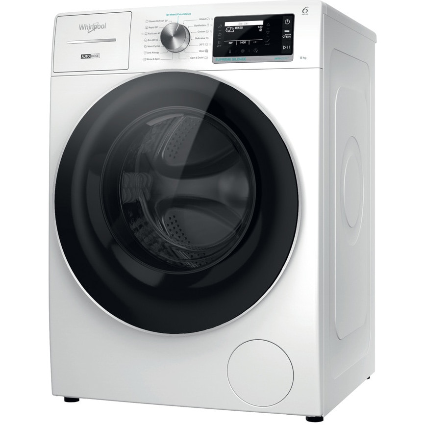 RESIGILAT: Masina de spalat rufe Whirlpool W8X 89AD SILENCE EE, 8 kg, 1400 rpm, FreshCare+, Autodose, Steam Hygiene, Tehnologie al 6-lea Simt, Clasa A, Alb