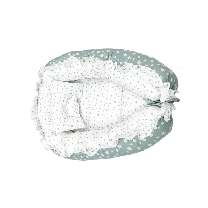 Baby Nest cu pernuta si 2 fete, culoare turcoaz