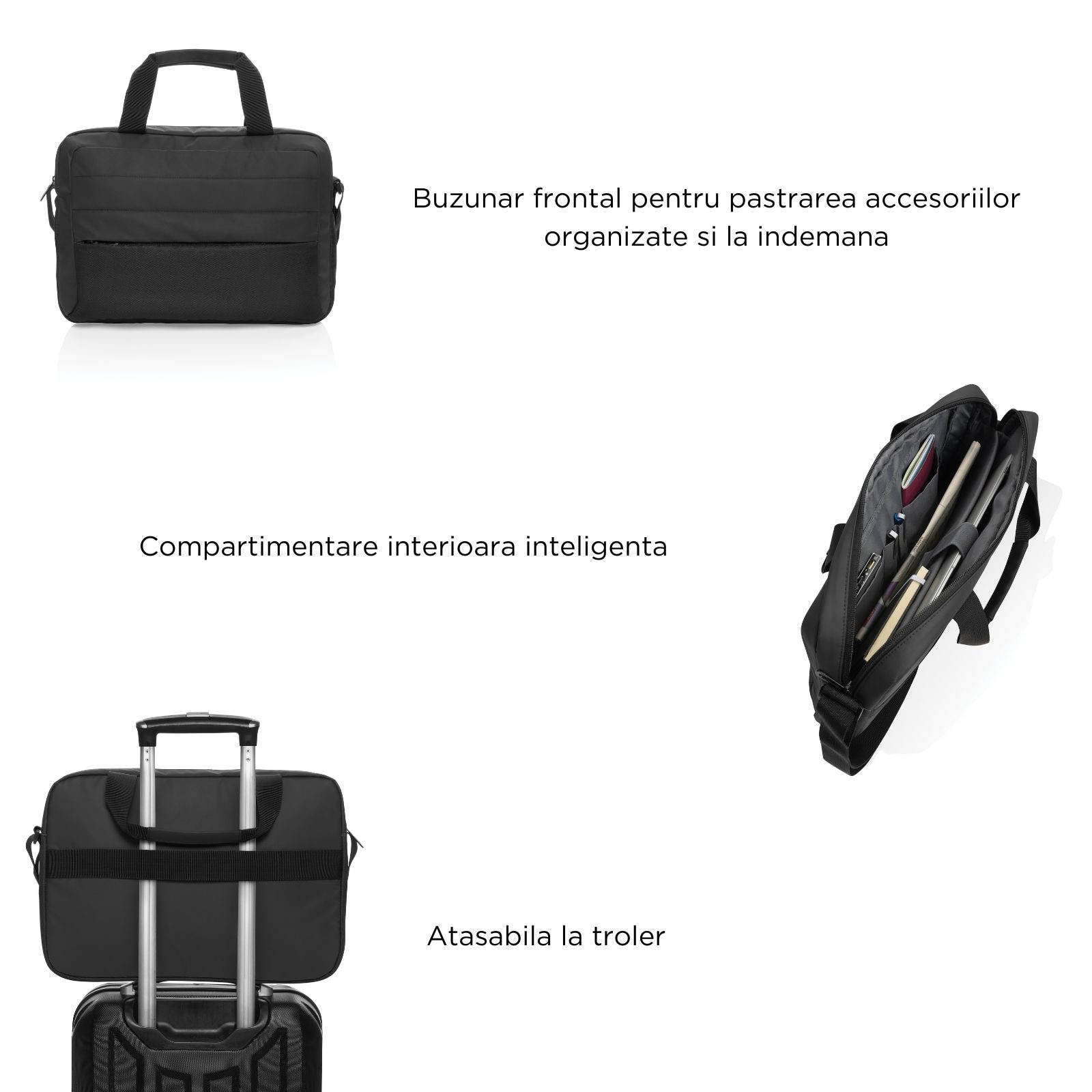 Geanta laptop Armond, Ronic X by XDxclusive, 15.6 inch, multiple compartimente interioare, buzunar frontal, manere fixe, bareta umar, 28 x 7, 5 x 40 cm, 8.2 litri, unisex, negru