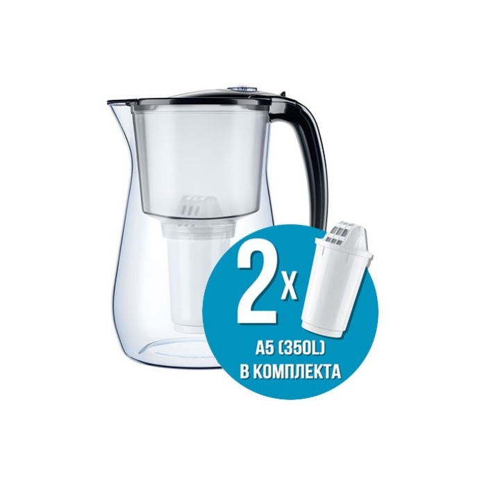 Кана за филтриране на вода Aquaphor Provence A5, 4.2L, с 2 филтъра, Черен