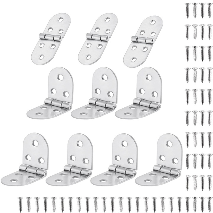 Set 10 balamale pivotante, Axroad Mall, Cu 60 suruburi, Rezistent la rugina si coroziune, Usor de instalat, Pentru ferestre, usi, scaune pliante, dulapuri, Otel inoxidabil, 80mm*30mm, Argintiu