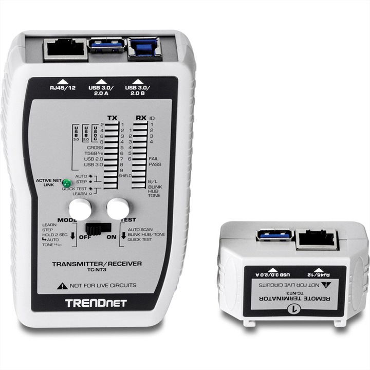 VDV / USB kábeltesztelő, TRENDnet, TC-NT3, RJ45, szürke