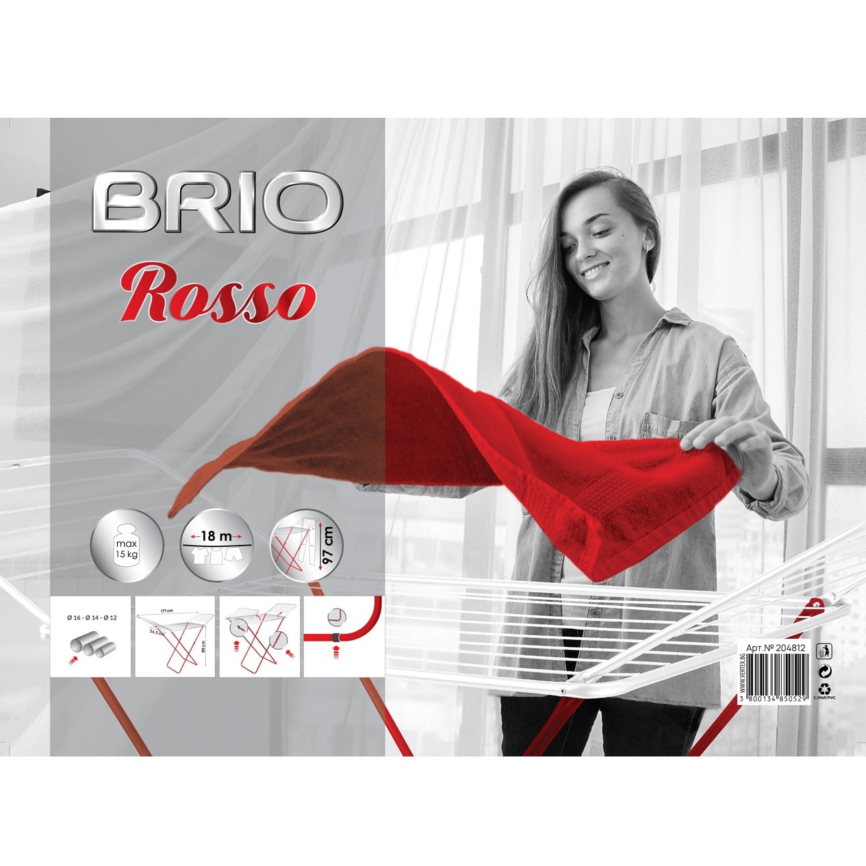 Сушилник за дрехи Brio Rosso, бяло/червен, 18 метра - eMAG.bg