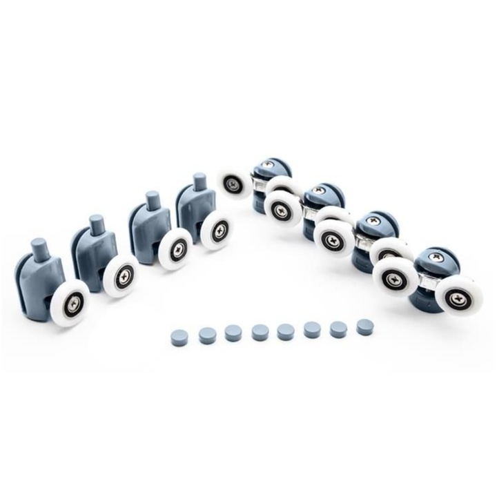 Set 8 role pentru cabina de dus, Zola®, rulment tip easy move, reglabile, 25x6 mm, gri