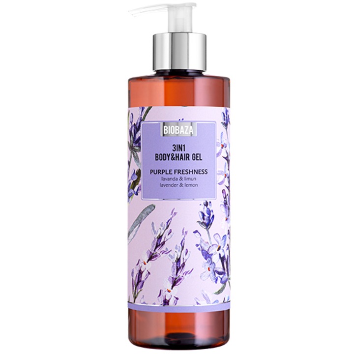 Biobaza Purple Freshness Sampon és tusfürdő levendulaolajjal és citromolajjal, 400 ml