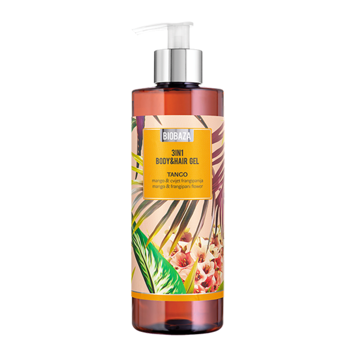Biobaza Tango Sampon és tusfürdő természetes mangó és frangipani illattal, 400 ml