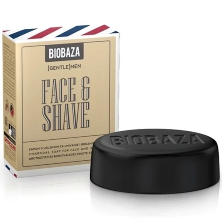 Натурален сапун за лице и бръснене с активен въглен, Biobaza, 100 г
