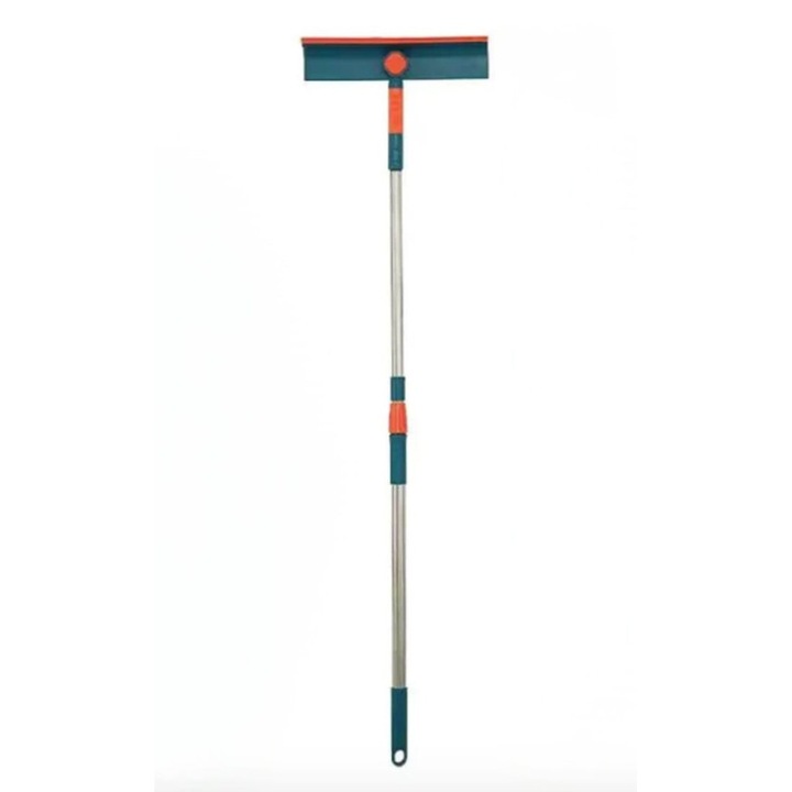 Mop 2 in 1 de geamuri DIGIMAT®, material aluminiu, rotativ 180˚, format din laveta pentru spalare si racleta de curatare, manerul telescopic intre 73-145 cm pe 28 latimea mopului, Multicolor