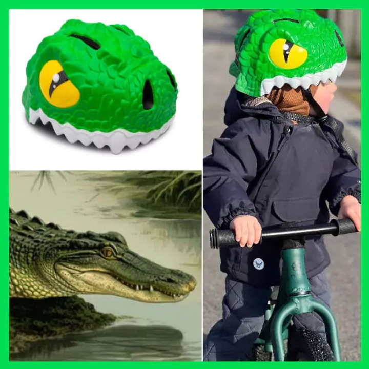 Casca bicicleta copii, model 3D, dimensiune reglabila 49-55 cm, 2-7 ani, Crocodile Verde