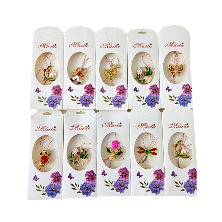 Set cu zece martisoare in tematica diferita, Spring Pin Collection, cu imprimeu floral, VELVE
