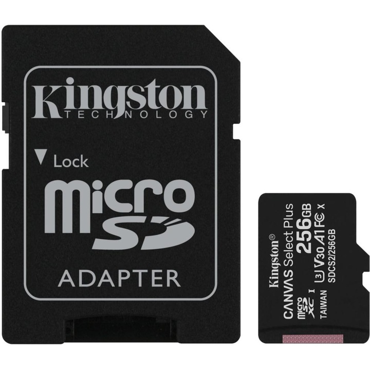 Карта памет 1TECH Kingston Canvas Select Plus, MicroSDXC 256GB, Class 10 UHS-I, Черен