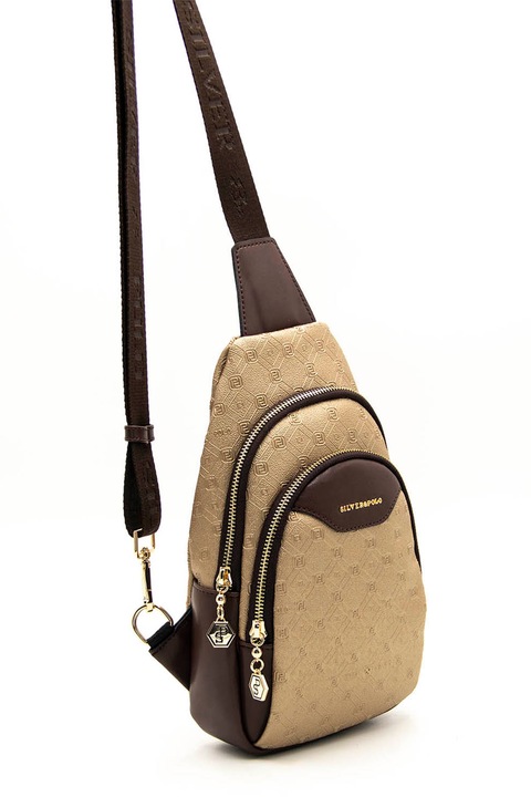 Silver&Polo, Rucsac sling de piele ecologica, Auriu, Maro