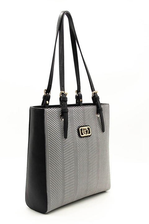 Silver&Polo, Geanta de piele ecologica si material textil, Diverse culori, Alb/Negru, 32 x 30 x 10 cm