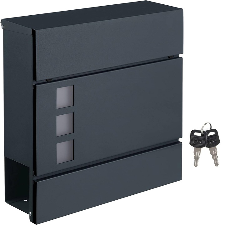 SONGMICS kültéri postaláda, kerítéshez vagy falhoz, horganyzott acél, zárral, 37x11x37cm, szürke