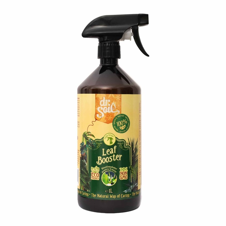 Biostimulator pentru regenerarea frunzelor verzi Dr.Soil LEAF BOOSTER, solutie gata de utilizare cu pulverizator de 1 litru