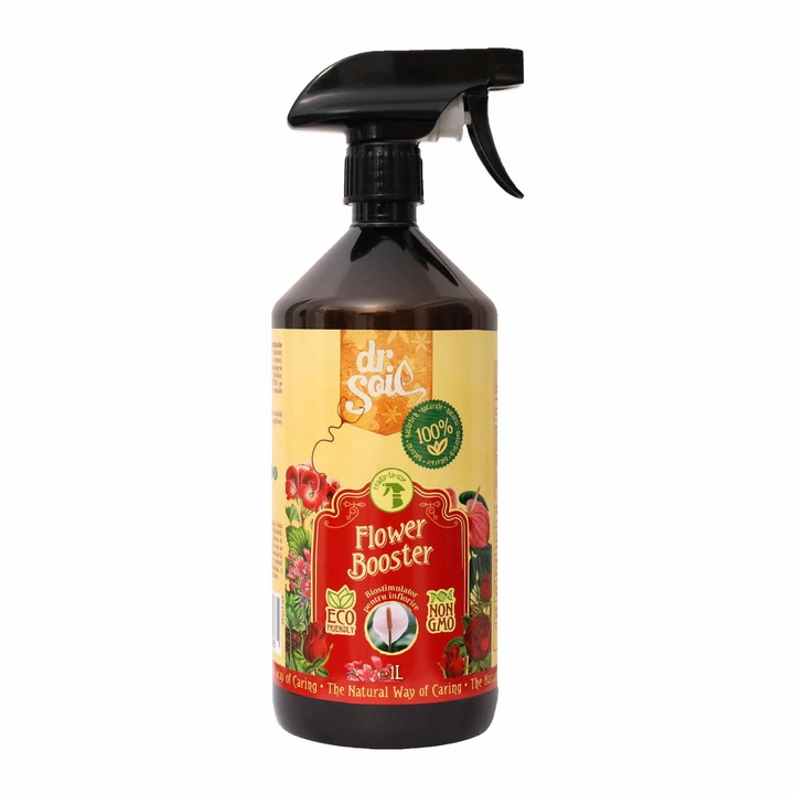 Biostimulator cu rolul de a stimula inflorirea, Dr.Soil FLOWER BOOSTER solutie gata de utilizare cu pulverizator de 1 litru