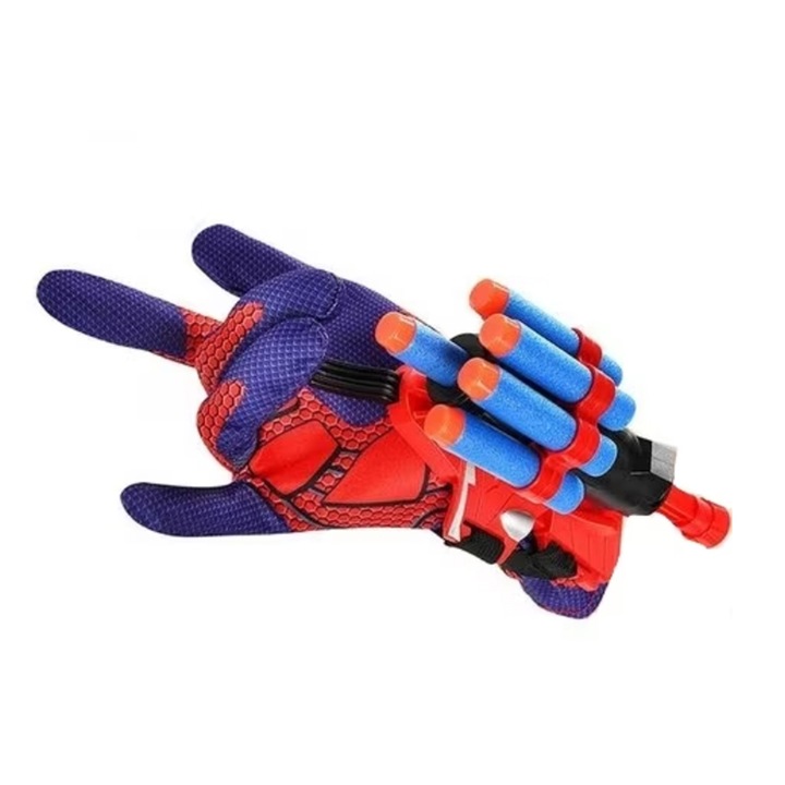 Pók szerepjáték, kesztyű kilövővel, műanyag, 4 év felett, piros/kék