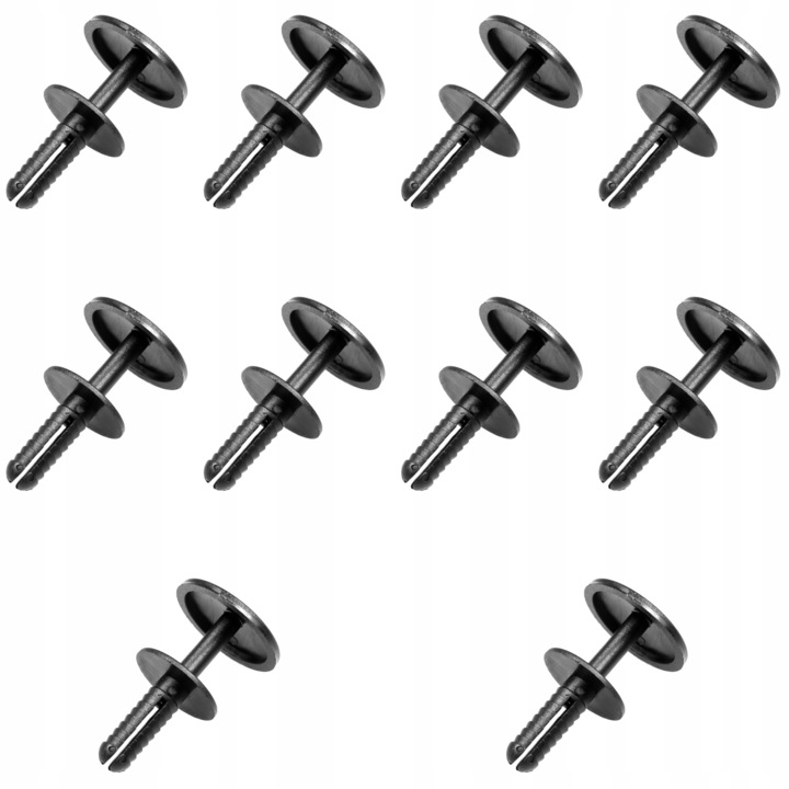 10 részes rögzítőkapocs készlet, kárpithoz, univerzális, 6 mm, műanyag, fekete
