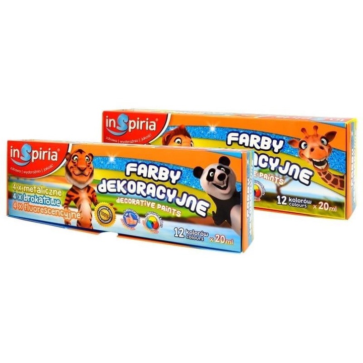 Set vopsele, Inspiria, 12 culori intense, 20ml, Multicolor