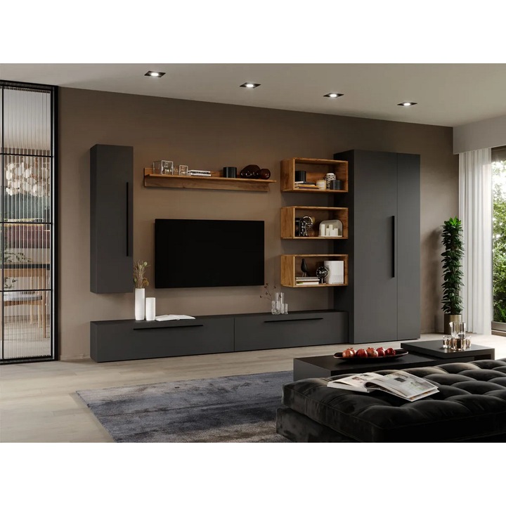 Set Mobila Living, Graphic cu Dulap, C33, Gri Antracit, L 320 x A 33.4 x H 185 cm