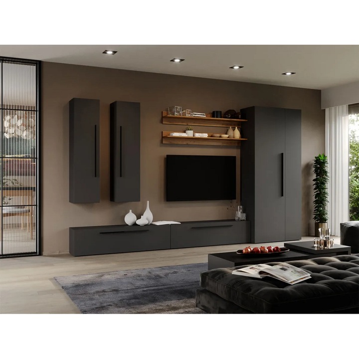 Set Mobila Living, Graphic cu Dulap, C37, Gri Antracit, L 320 x A 33.4 x H 185 cm