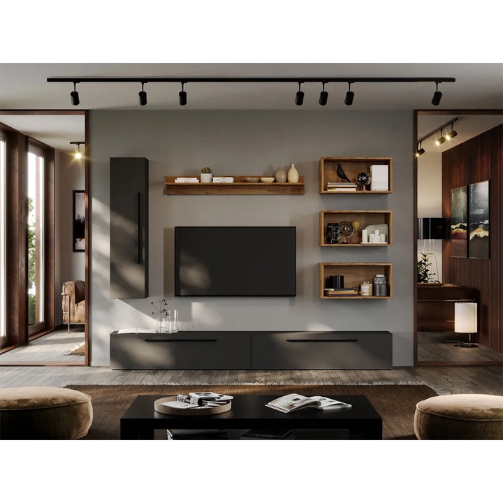 Set Mobila Living, Graphic, C11, Gri Antracit, L 240 x A 25 x H 185 cm