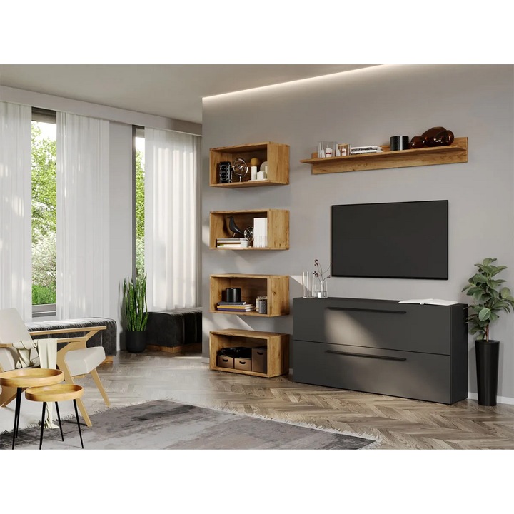 Set Mobila Living, Graphic, C19, Gri Antracit, L 180 x A 25 x H 185 cm