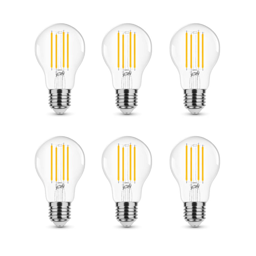 Комплект от 6 LED крушки с нажежаема жичка, E27, A60, 8W (еквивалент на ...