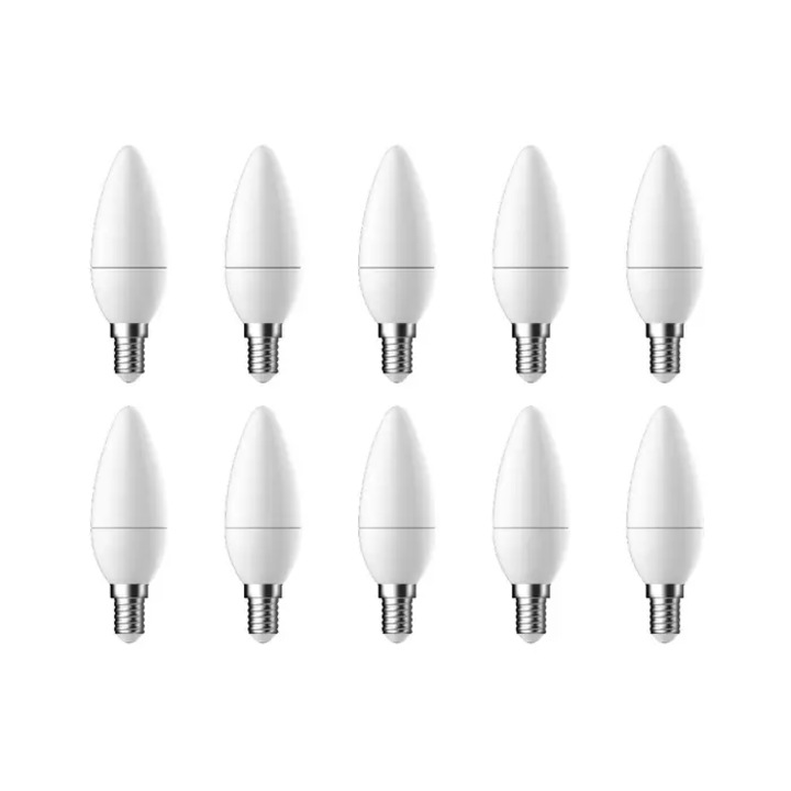 Комплект от 10 LED крушки Candle, E14, C35, 4.9W (40W еквивалент), 2700K, WW, топла светлина, 470 lm, Modee, енергиен клас F