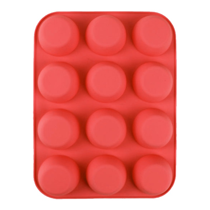 Cupcake tálca, QttvbTna, szilikon, piros, 28,9x21,7x2,9 cm