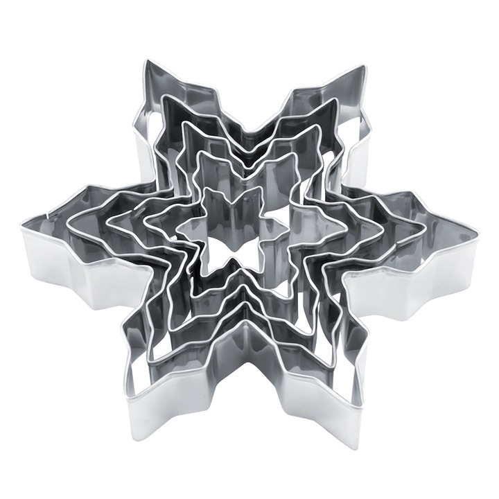 Set de 5 forme de prajituri, fulg de nea, inox, argintiu, 3-11.5cm