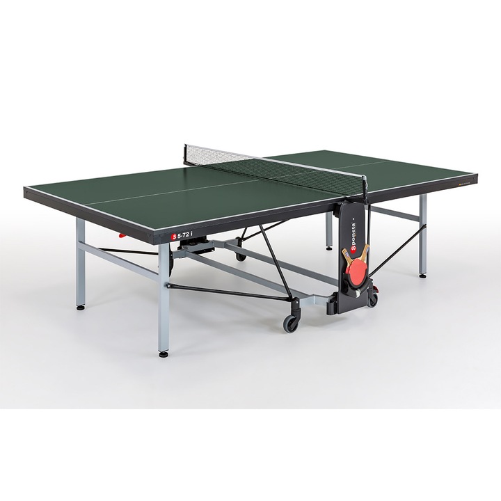 Masa tenis Sponeta S5-72i, interior, pliabila, verde cu fileu, 2 palete Sponeta Flash si mingi incluse, 22 mm, Solid Volt, suporti laterali de prindere palete si mingi