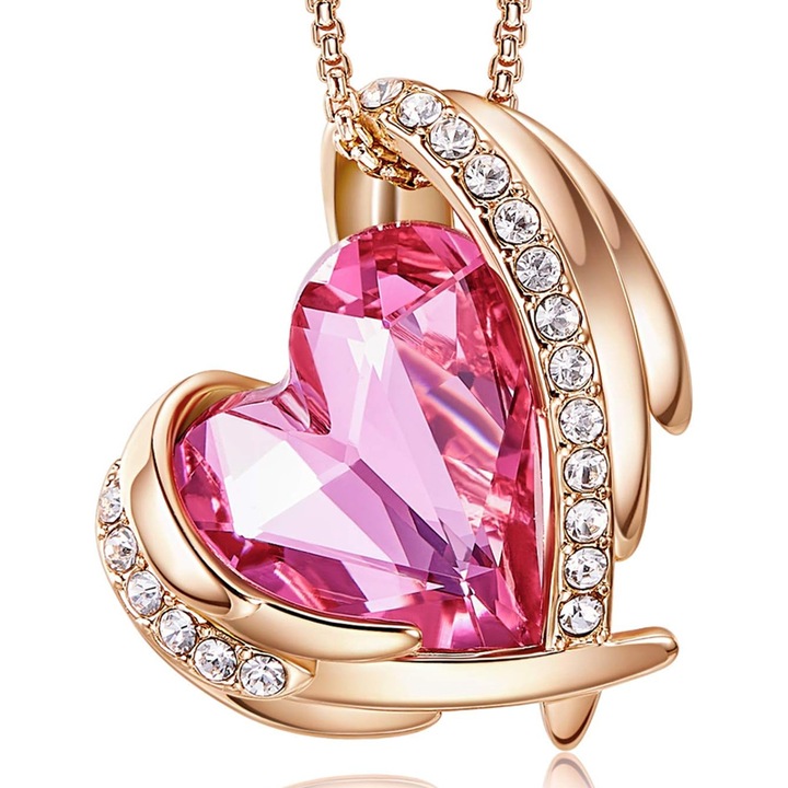 Colier MBrands Placat cu Aur Rodiat cu Pandantiv cristal austria, forma inima Roz