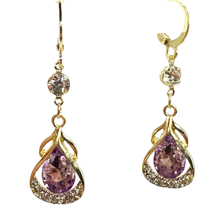 Cercei placati cu argint 925 in forma lacrima de cristal mov 2x5cm