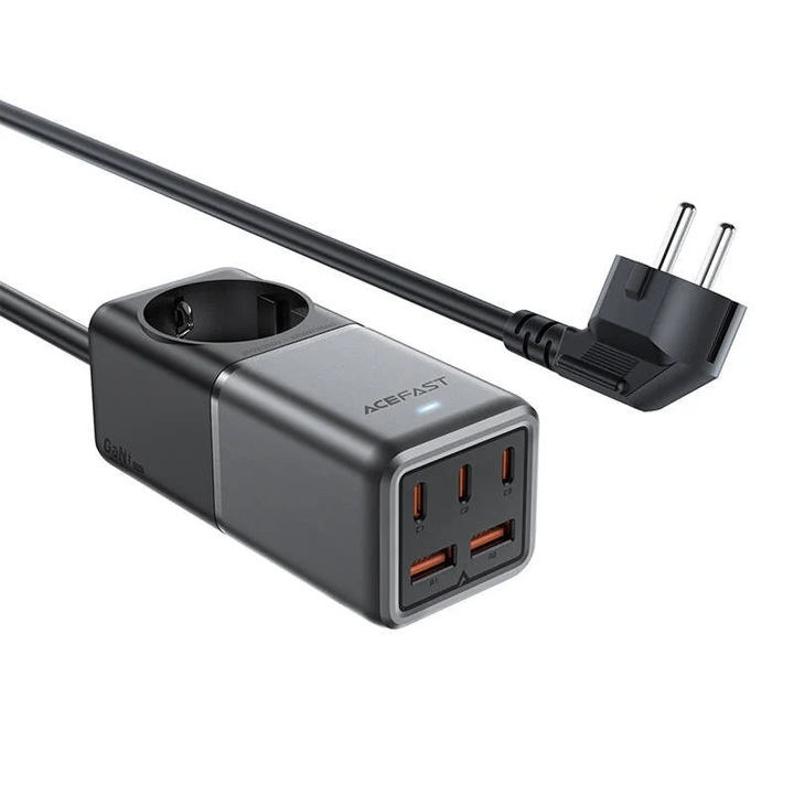 Incarcator de birou Acefast Z2 GaN 75W PD 3x USB-C 2x USB-A - negru si gri, HRT-155538
