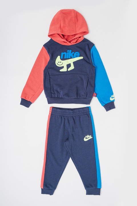 Nike, Trening din amestec de bumbac cu gluga si garnituri contrastante, Rosu/Albastru