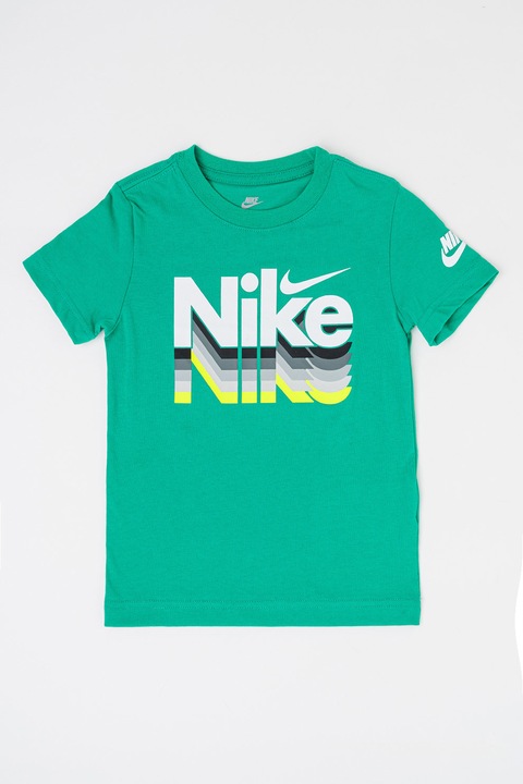 Nike, Tricou cu imprimeu logo, Alb/Verde/Gri