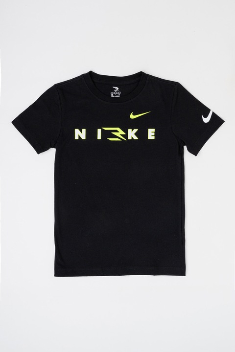 Nike, Tricou cu imprimeu logo, Verde neon/Negru