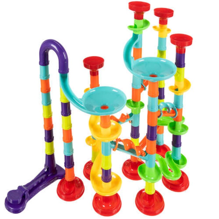 Set Constructie Si Joc Pista Cu Bile Pentru Copii, WTO®, 110 Elemente, ABS fara BPA, Multicolor, 36 X 35 x 20 cm