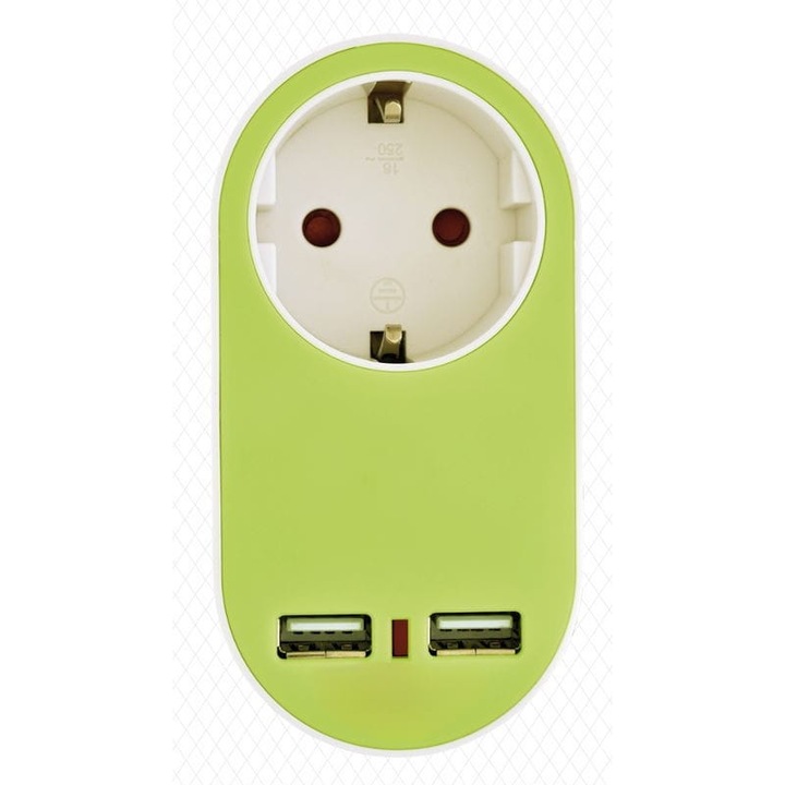 Adaptor priza Schuko, 2xUSB, 2.4A-Port, IP20