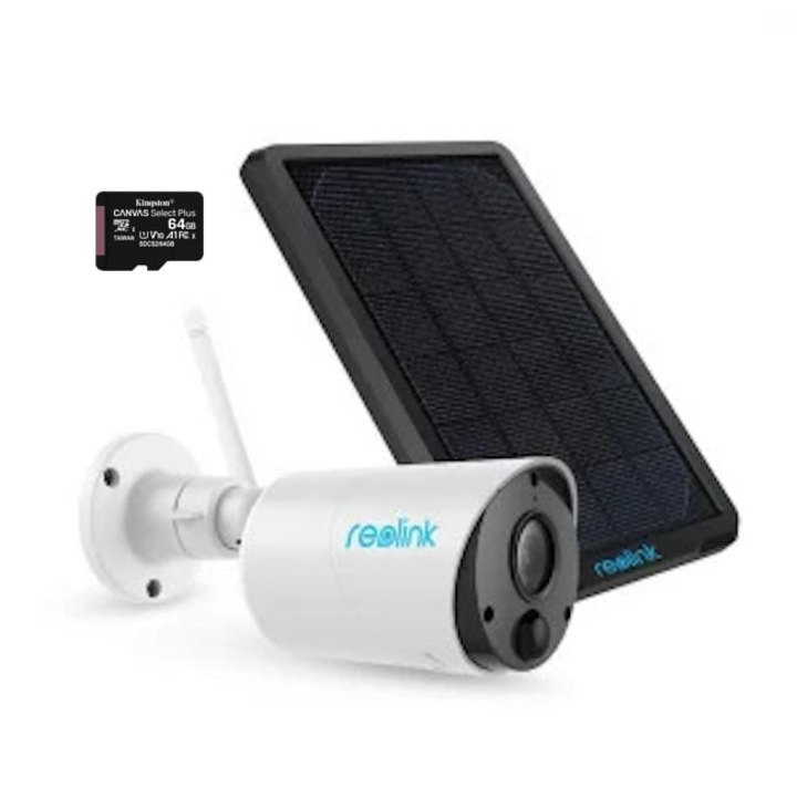 Pachet camera de supraveghere cu Panou Solar si Card MicroSD 64 GB, Reolink Argus ECO-V2 WIFI, rezolutie 3MP HD